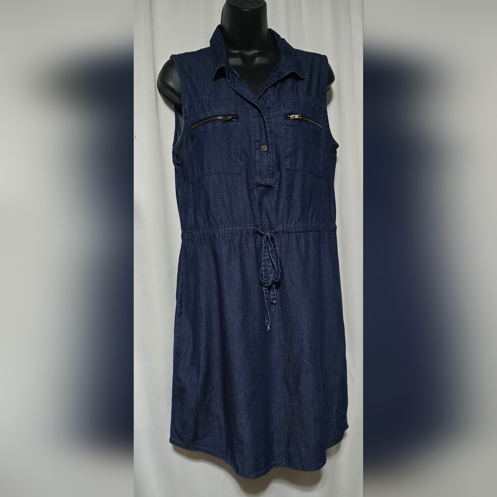 Millenium Womens Denim Sleeveless   Drawstring Waist Dress w/ Zippers  Size M